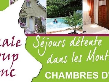 Vue du panneau d'affichage des chambres d'hôtes avec photos des chambres et piscine
