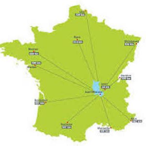 Carte de France verte petit format avec localisation en bleu du département de la Loire